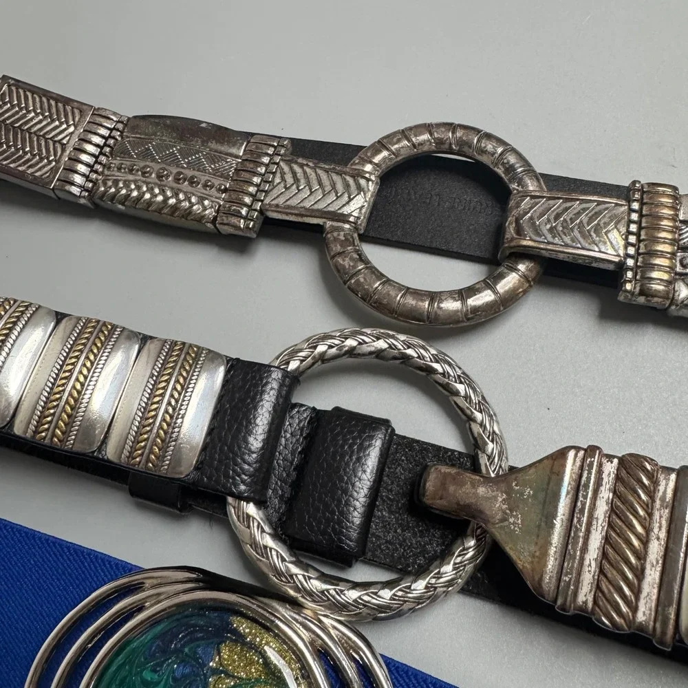 Chico's & Unbranded Women's Belt Lot 4 Western Boho Elastic Leather S/M Black